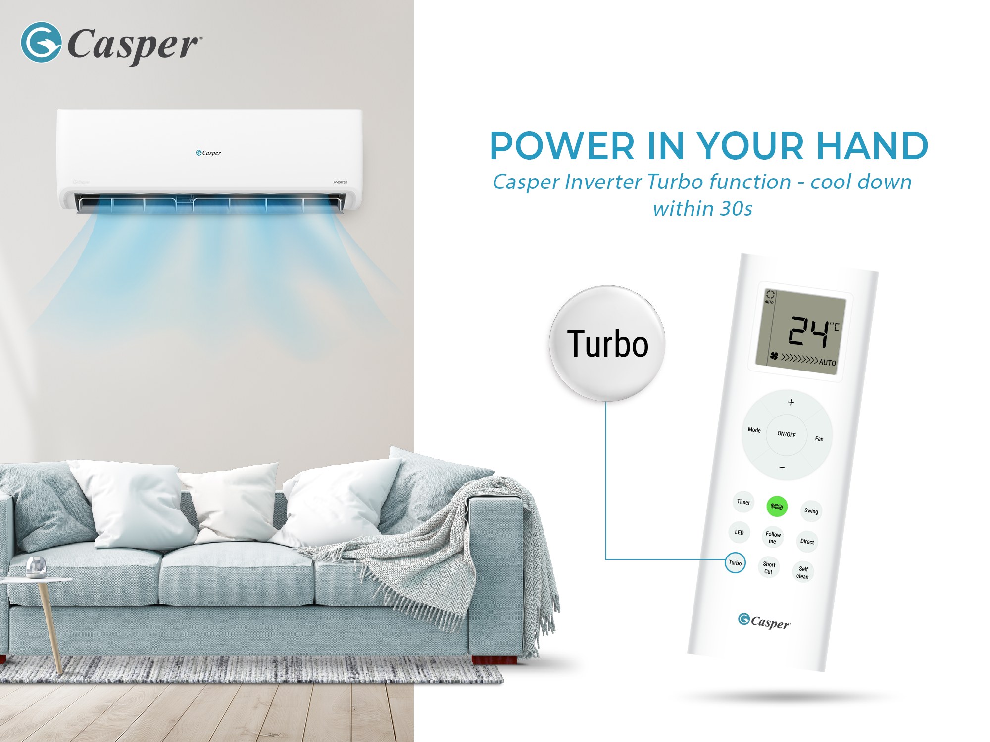 แอร์ CASPER INVERTER R32 รุ่นใหม่ล่าสุดปี 2024 รับประกันอะไหล่ 5 ปี คอมเพลสเซอร์10 ปี เครื่องเสียภายใน 2 ปี ฟรีค่าแรง 3 ปี